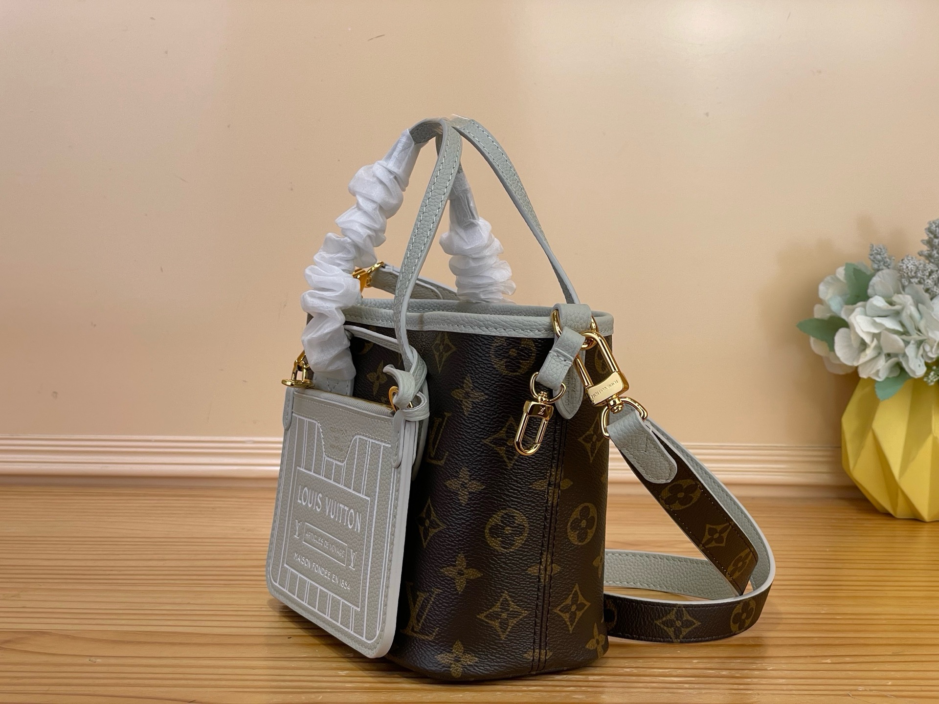 LV 高仿 Monogram 刺繡Speedy旅行包 天空藍手提斜背包