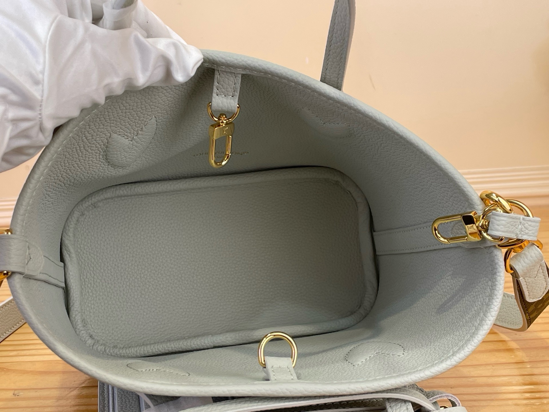 LV 高仿 Monogram 刺繡Speedy旅行包 天空藍手提斜背包