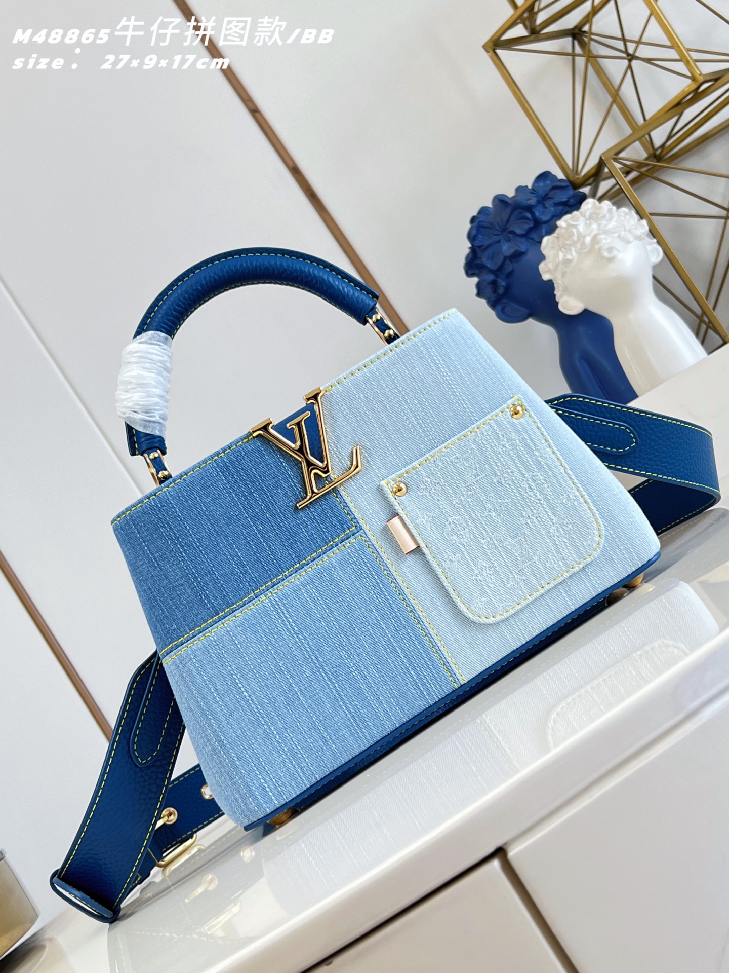 LV A貨 Capucines 牛仔拼接手提包 BB款 單肩斜背包