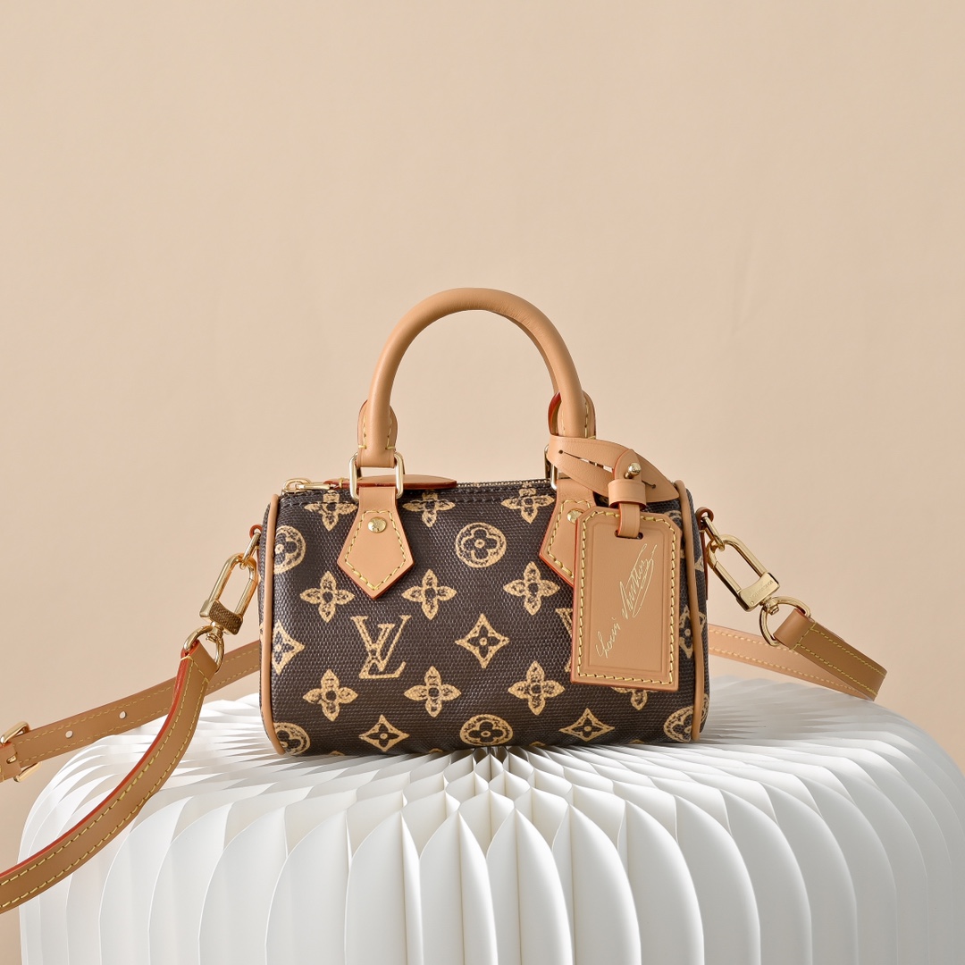 LV 一比一Nano Speedy迷你包 A貨老花手提斜背女包