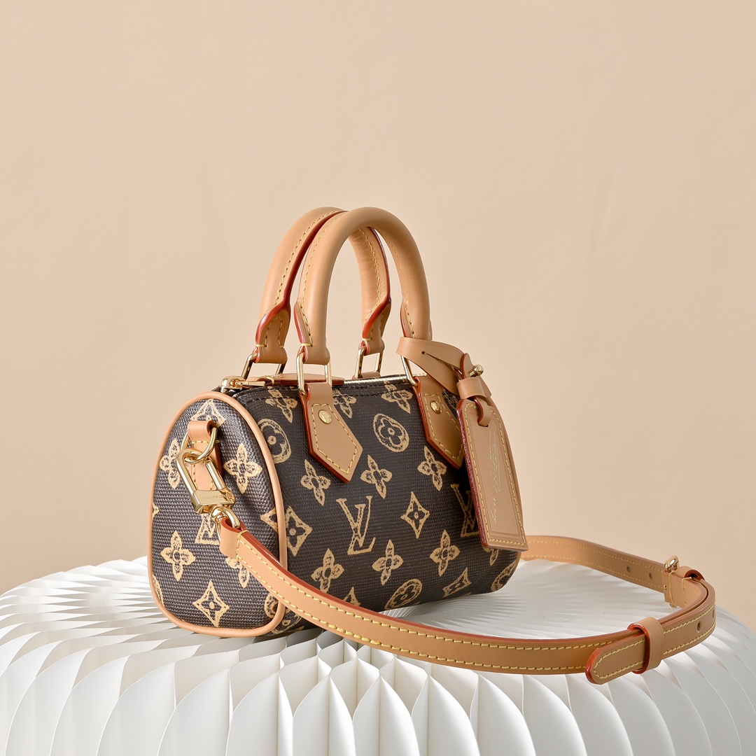 LV 一比一Nano Speedy迷你包 A貨老花手提斜背女包