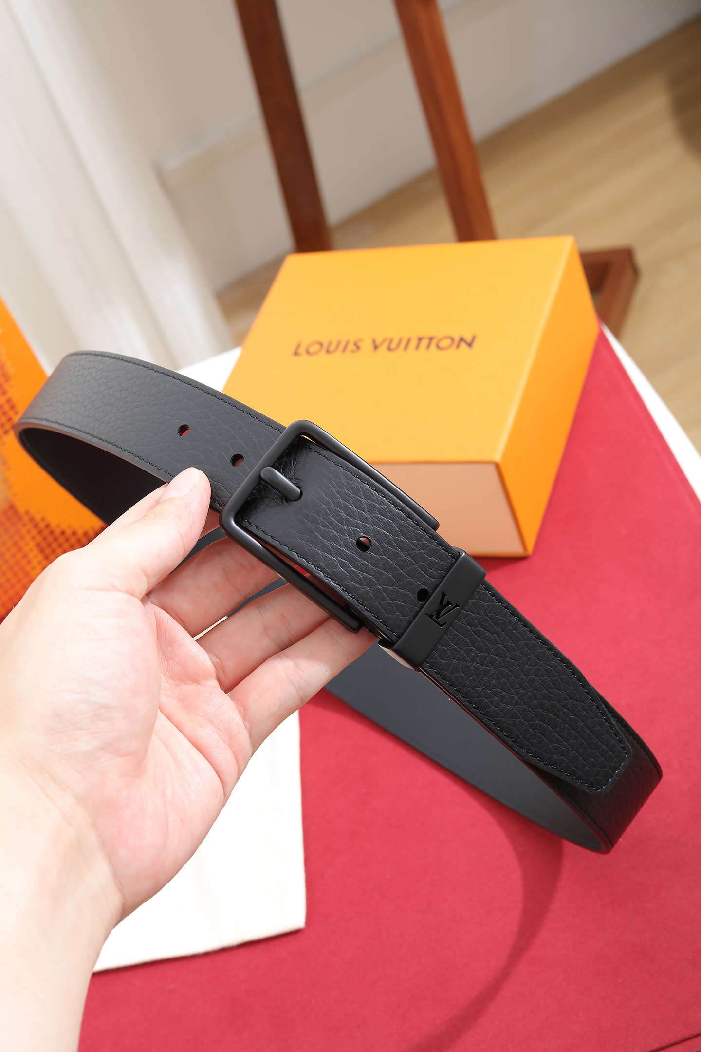 LV 高仿男款黑色皮帶 荔枝紋真皮百搭商務款| 3 LV 高仿男款黑色皮帶 荔枝紋真皮百搭商務款