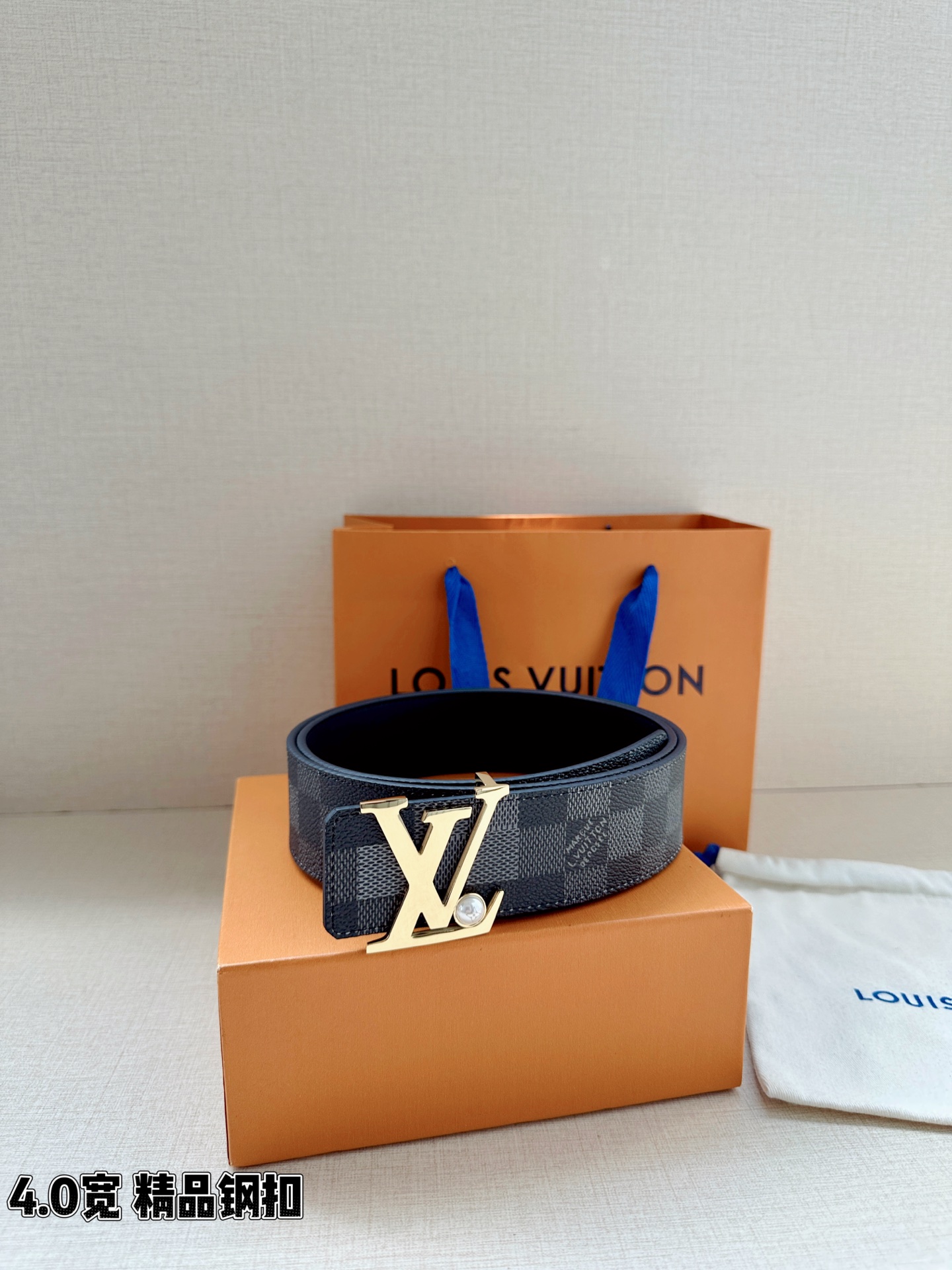 LV 原單男款 Damier Graphite 珍珠LV扣頭皮帶 商務時尚款| 9 LV 原單男款 Damier Graphite 珍珠LV扣頭皮帶 商務時尚款