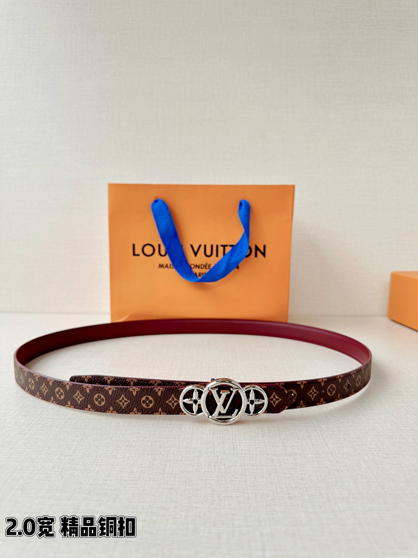 LV 高仿女款 Monogram 圓形LV雙環扣腰帶 時尚氣質款