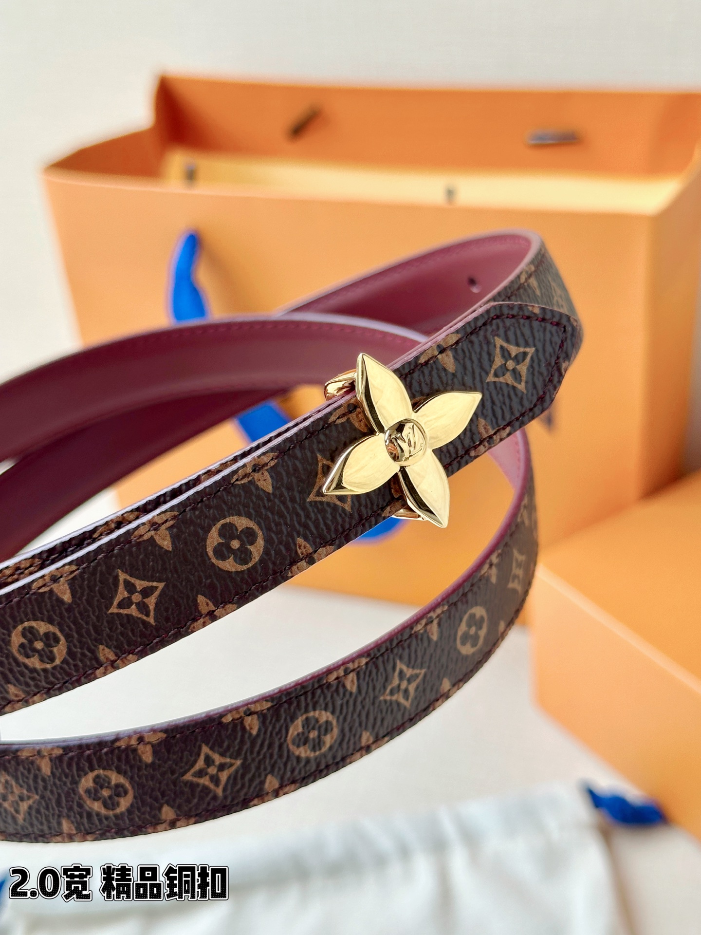 LV 一比一女款 Monogram 花朵扣細版腰帶 氣質穿搭款