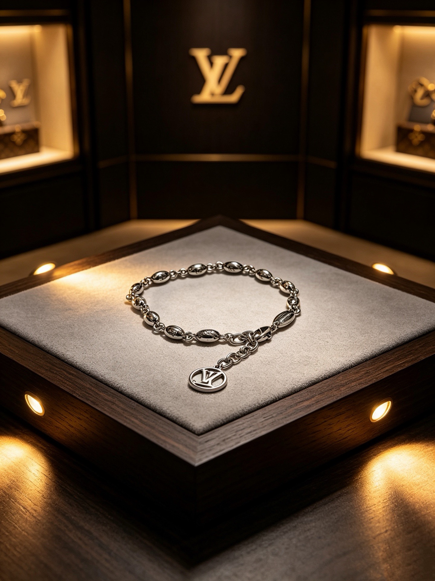 LV高仿男士細鏈Logo吊飾手鍊輕奢風格百搭時尚配件
