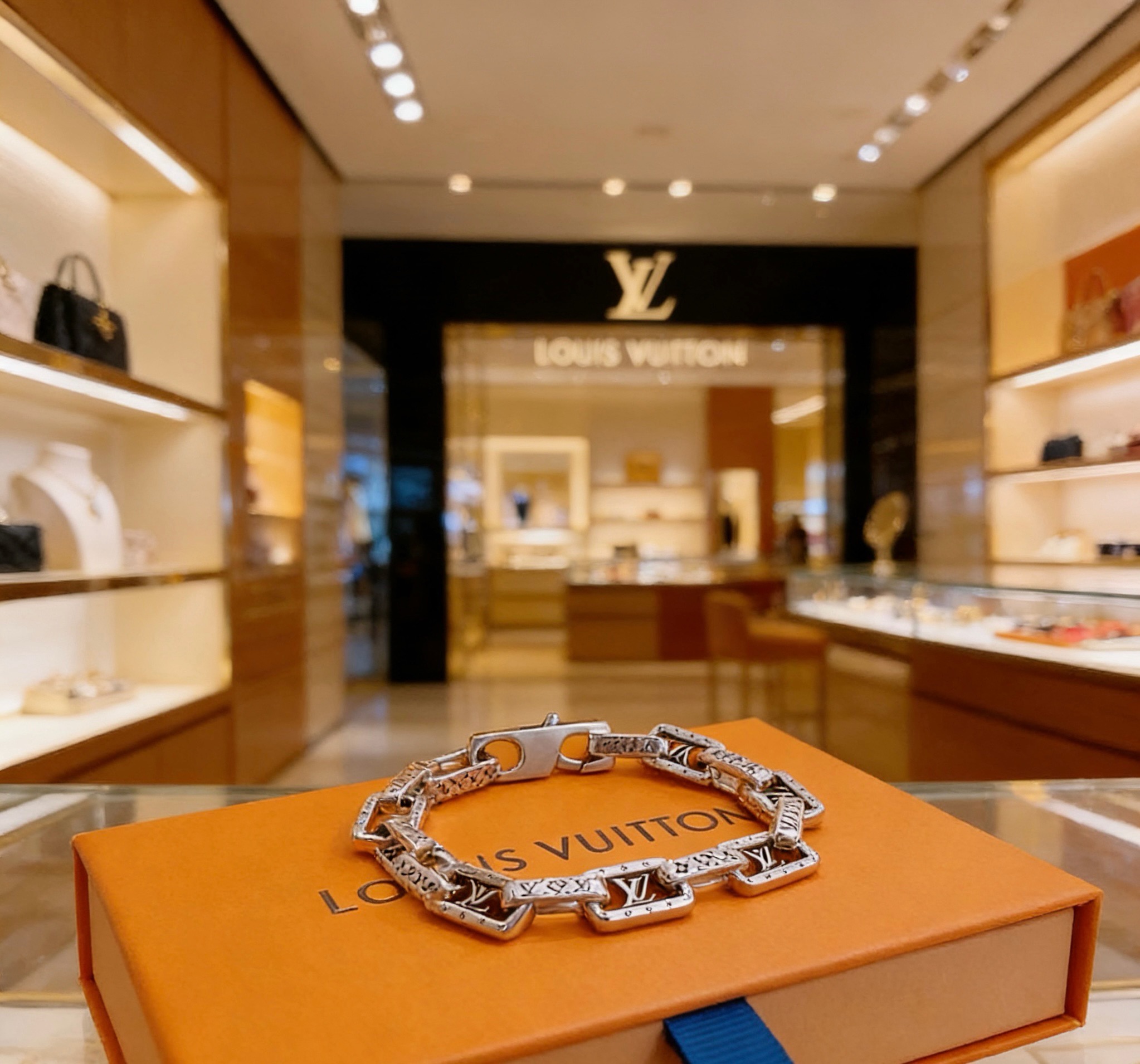 LV高仿金属链条手链复古风雕刻设计男士潮流饰品