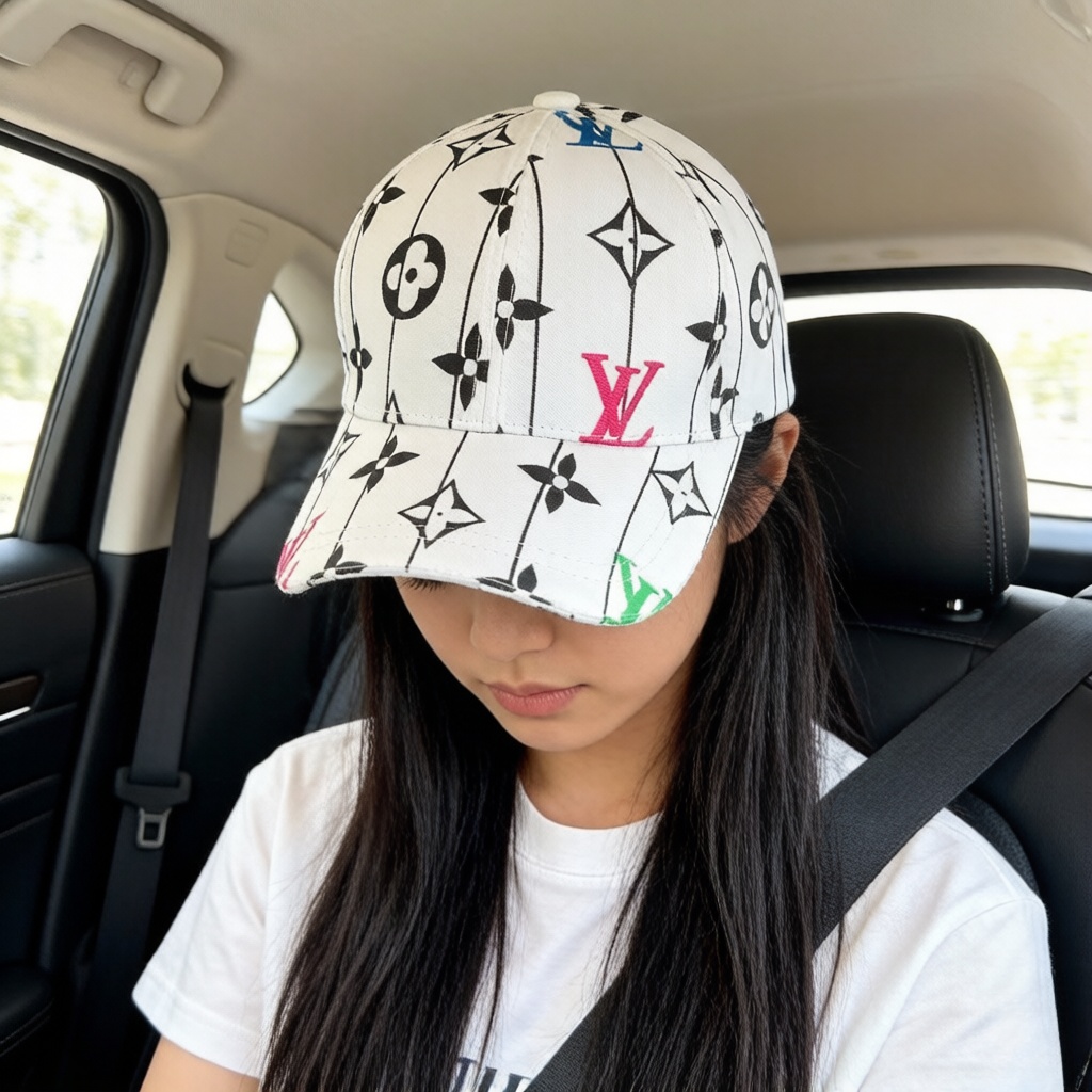 LV 高仿 男/女款 白色滿版老花棒球帽 清爽時尚款