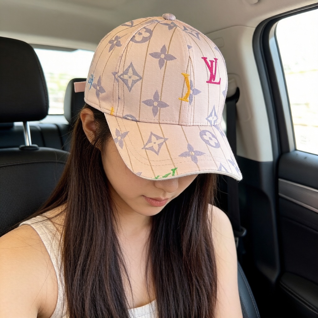 LV 原單 女款 彩色字母印花棒球帽 米色經典時尚款