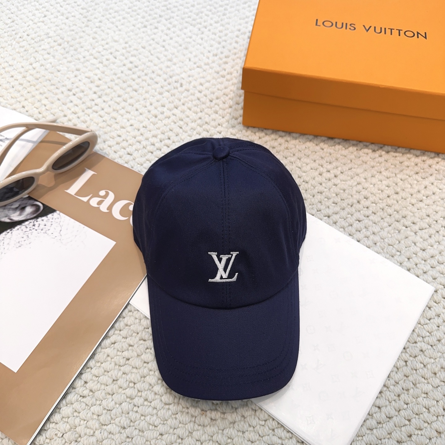LV棒球帽男原單深藍LOGO刺繡休閒百搭鴨舌帽女戶外遮陽帽子