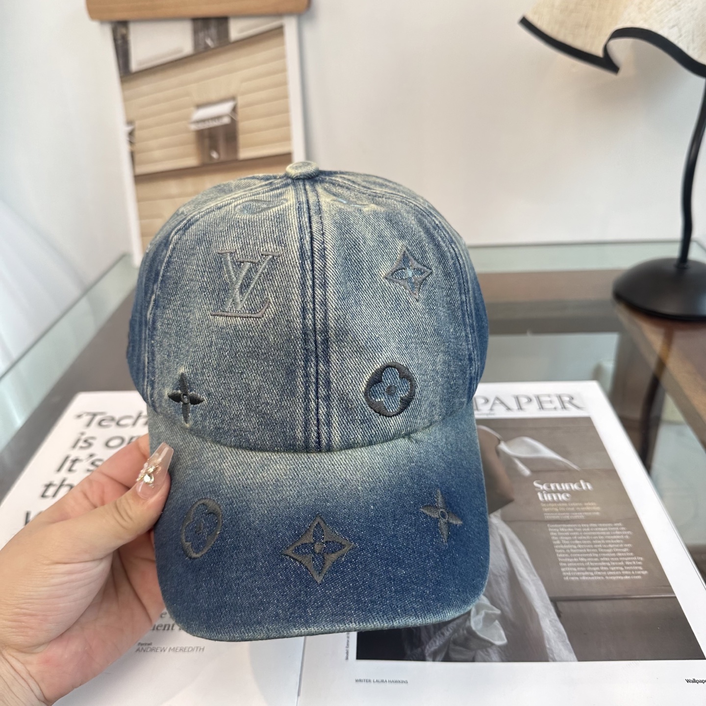 LV A貨 牛仔刺繡滿版圖案鴨舌帽 復古洗水休閒帽