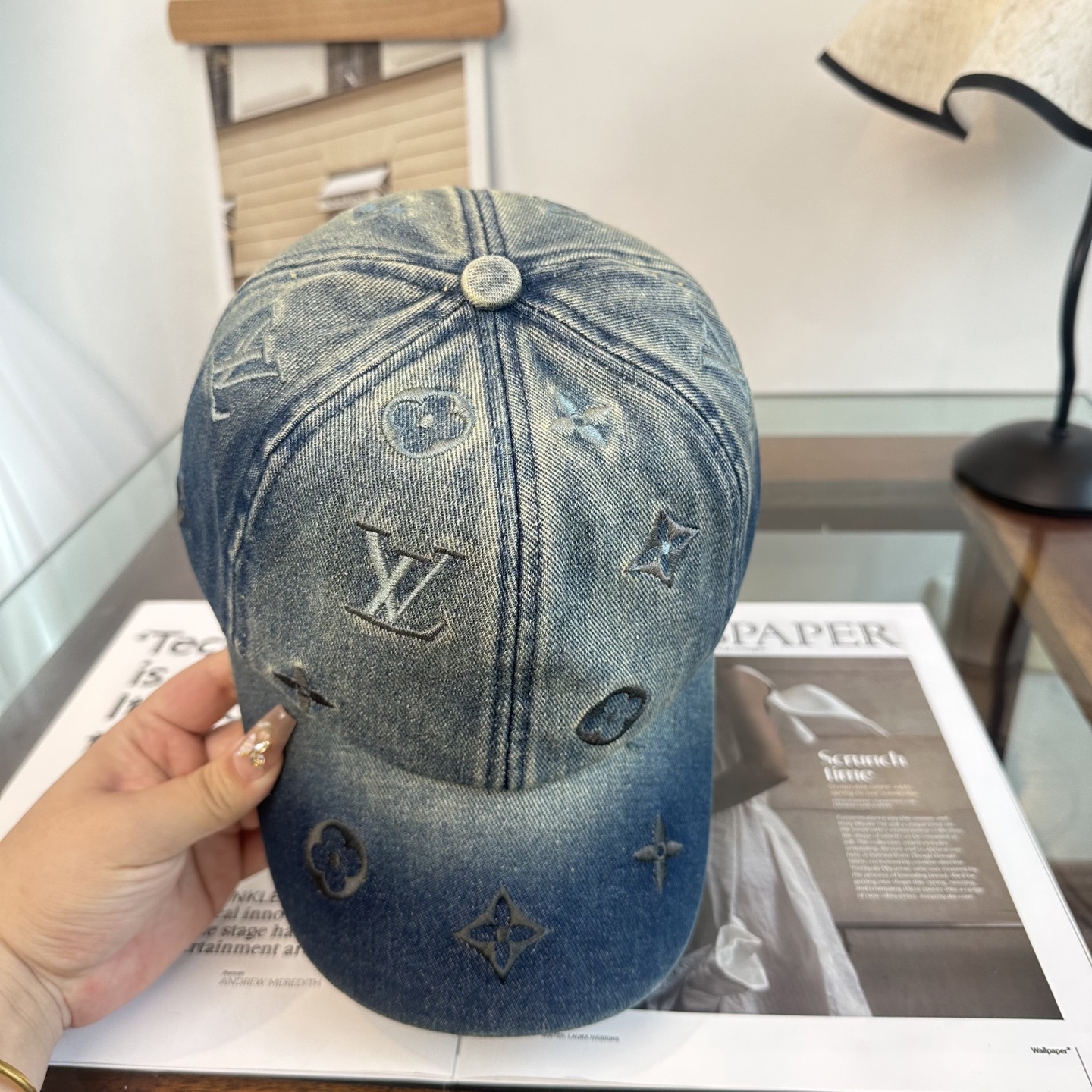 LV A貨 牛仔刺繡滿版圖案鴨舌帽 復古洗水休閒帽
