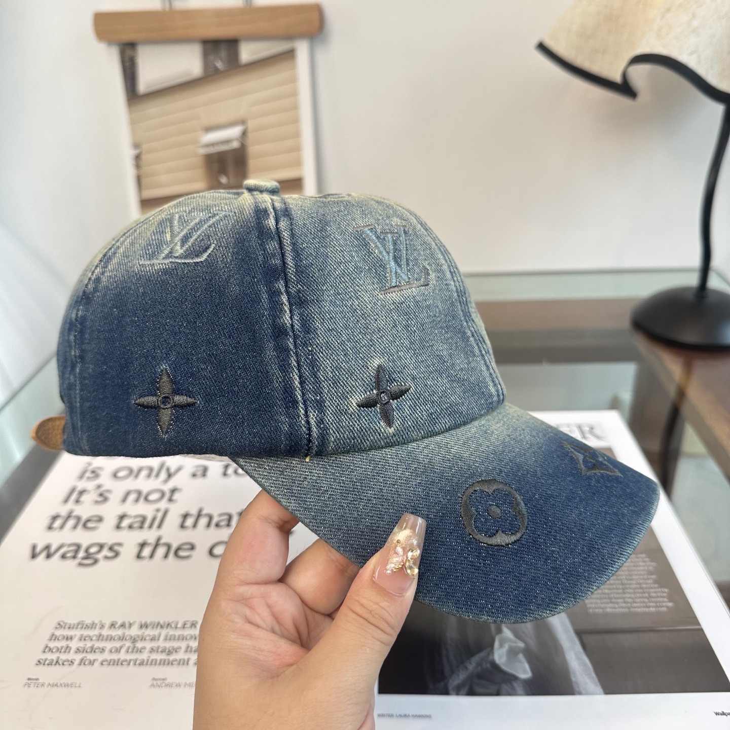 LV A貨 牛仔刺繡滿版圖案鴨舌帽 復古洗水休閒帽