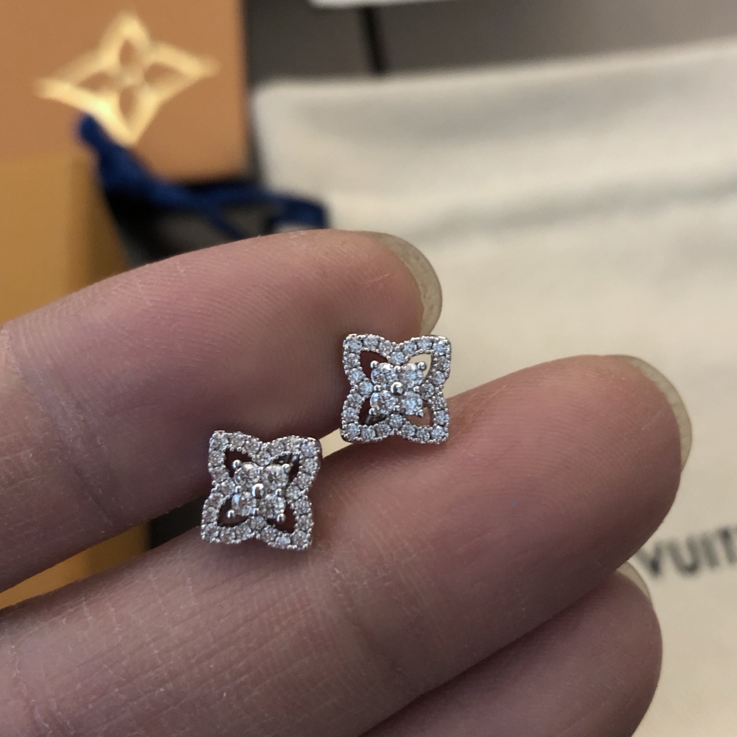 LV原單女士鑽石花耳釘精緻設計氣質百搭款