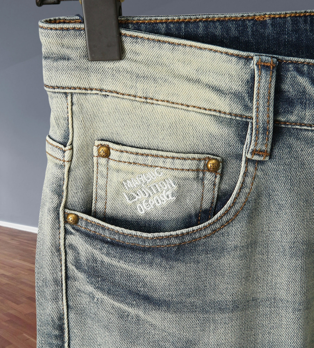 LV A貨男士牛仔褲刺繡老花LOGO口袋潮流款