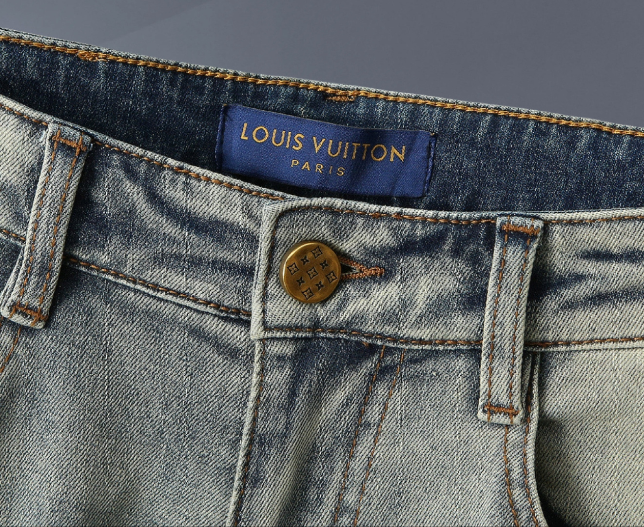 LV A貨男士牛仔褲刺繡老花LOGO口袋潮流款