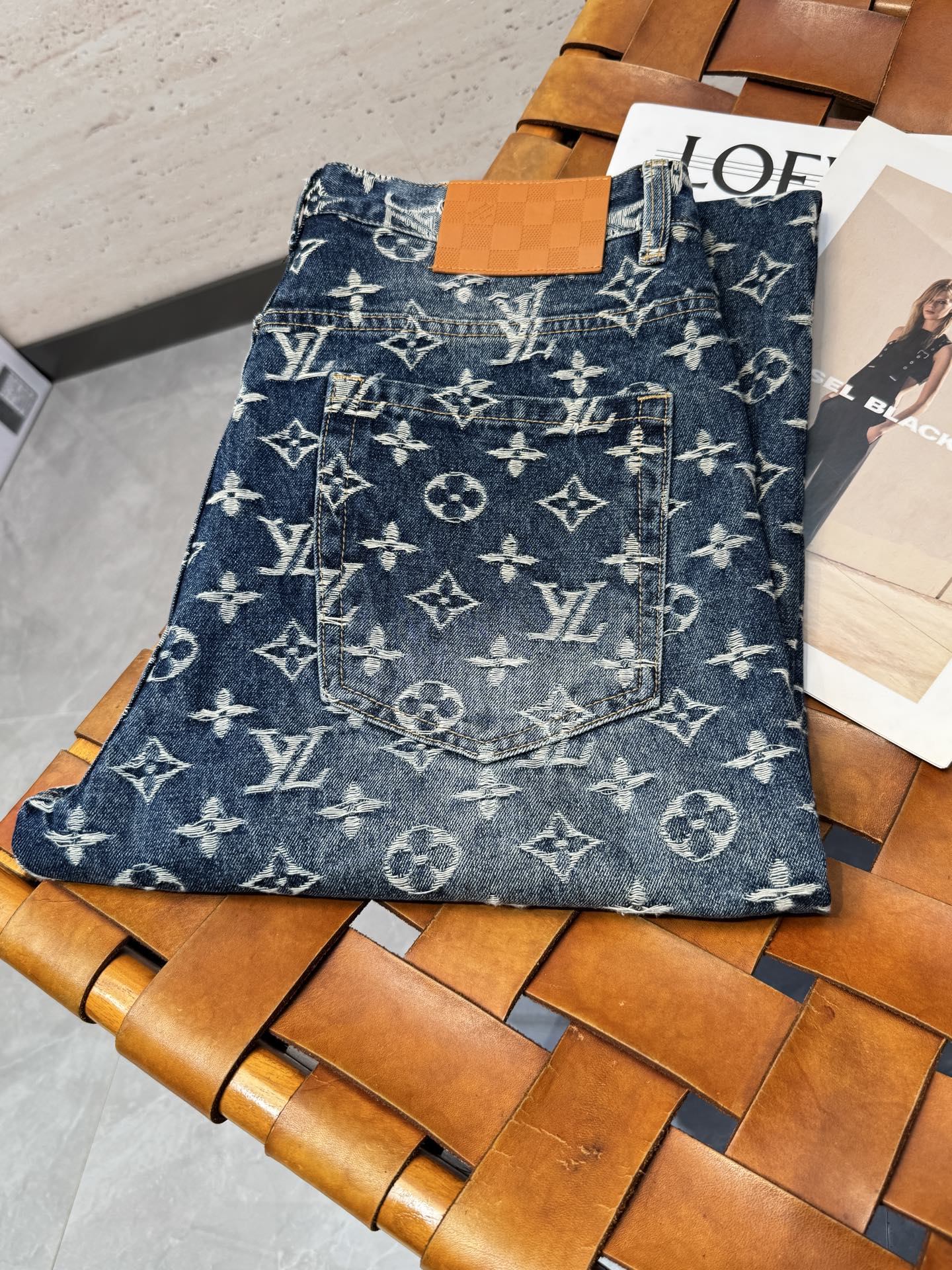 LV A貨男士牛仔褲滿版老花LOGO復古潮流款