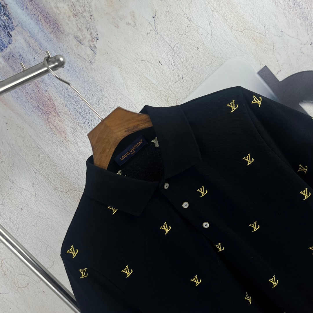 LV 原單 男款 滿版Logo POLO衫 短袖翻領商務休閒