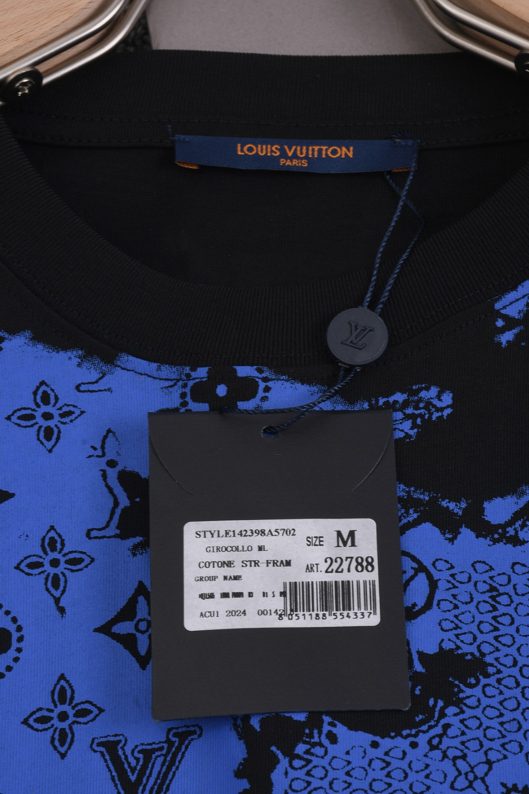 LV A貨男款藍黑拼接Monogram短袖T恤 潮流街頭款