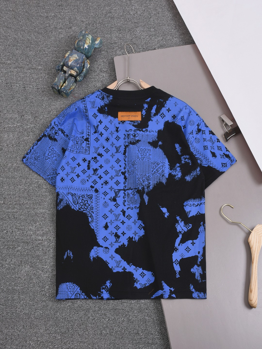 LV A貨男款藍黑拼接Monogram短袖T恤 潮流街頭款