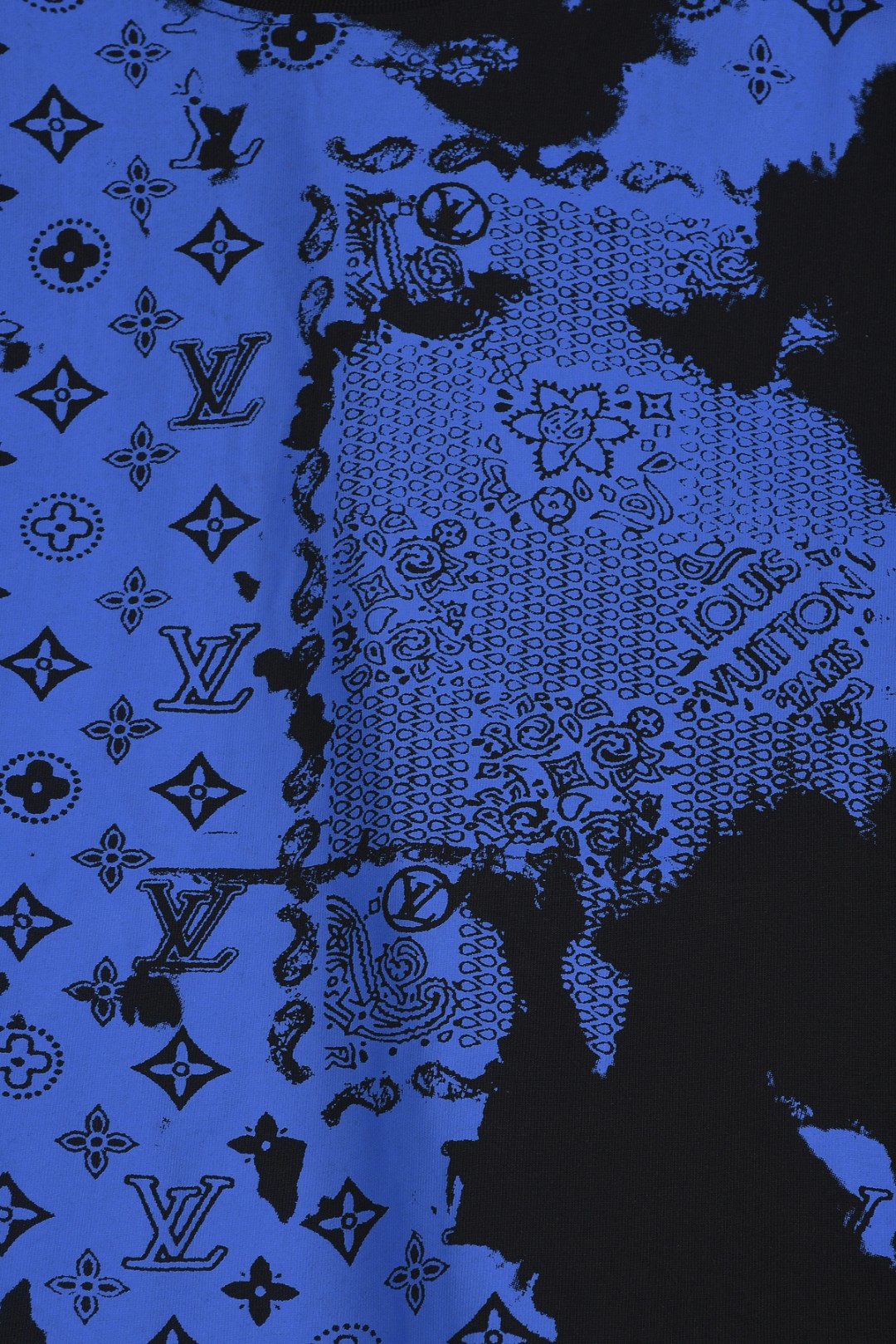 LV A貨男款藍黑拼接Monogram短袖T恤 潮流街頭款