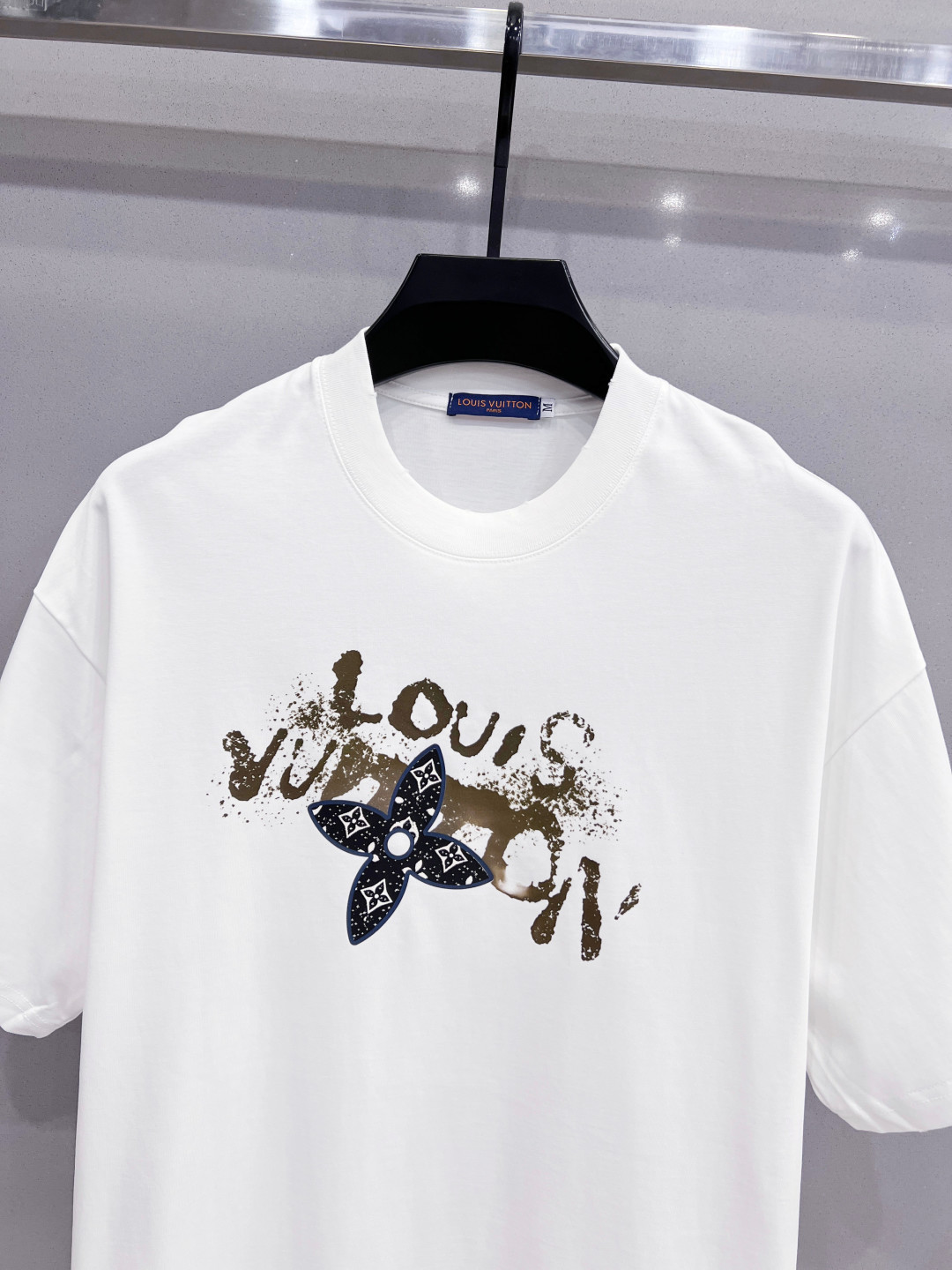 LV一比一花卉Logo印花白色短袖T恤