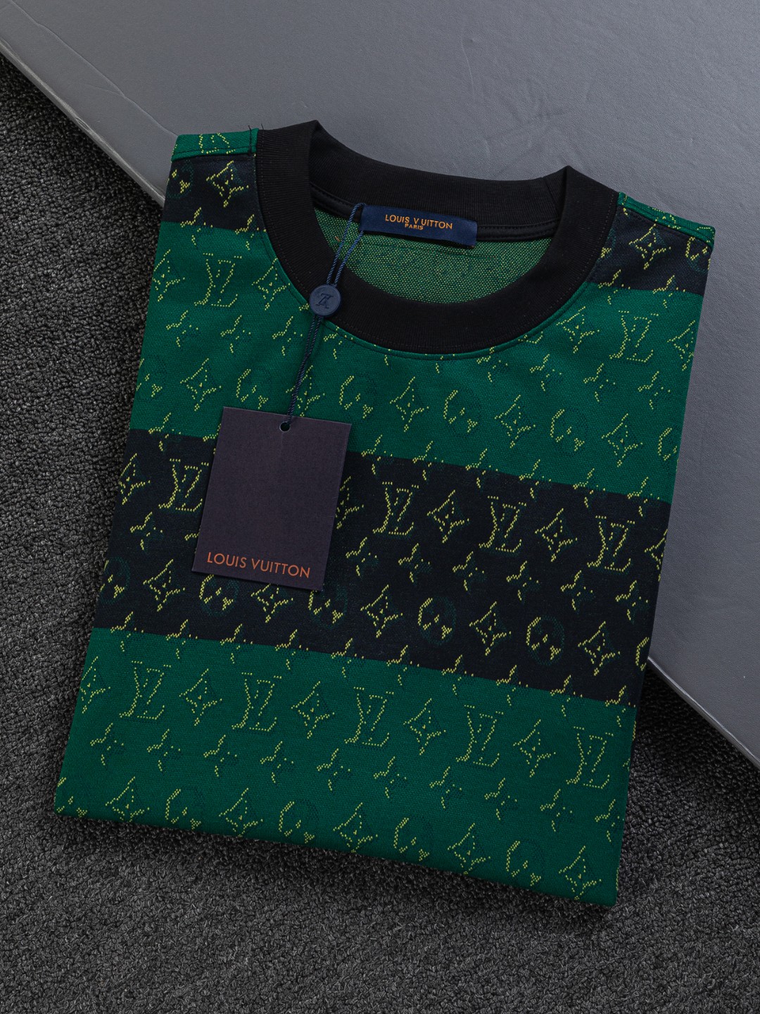 LV A貨綠黑條紋Monogram提花短袖T恤