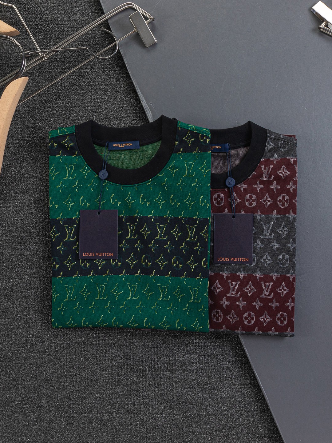 LV A貨綠黑條紋Monogram提花短袖T恤