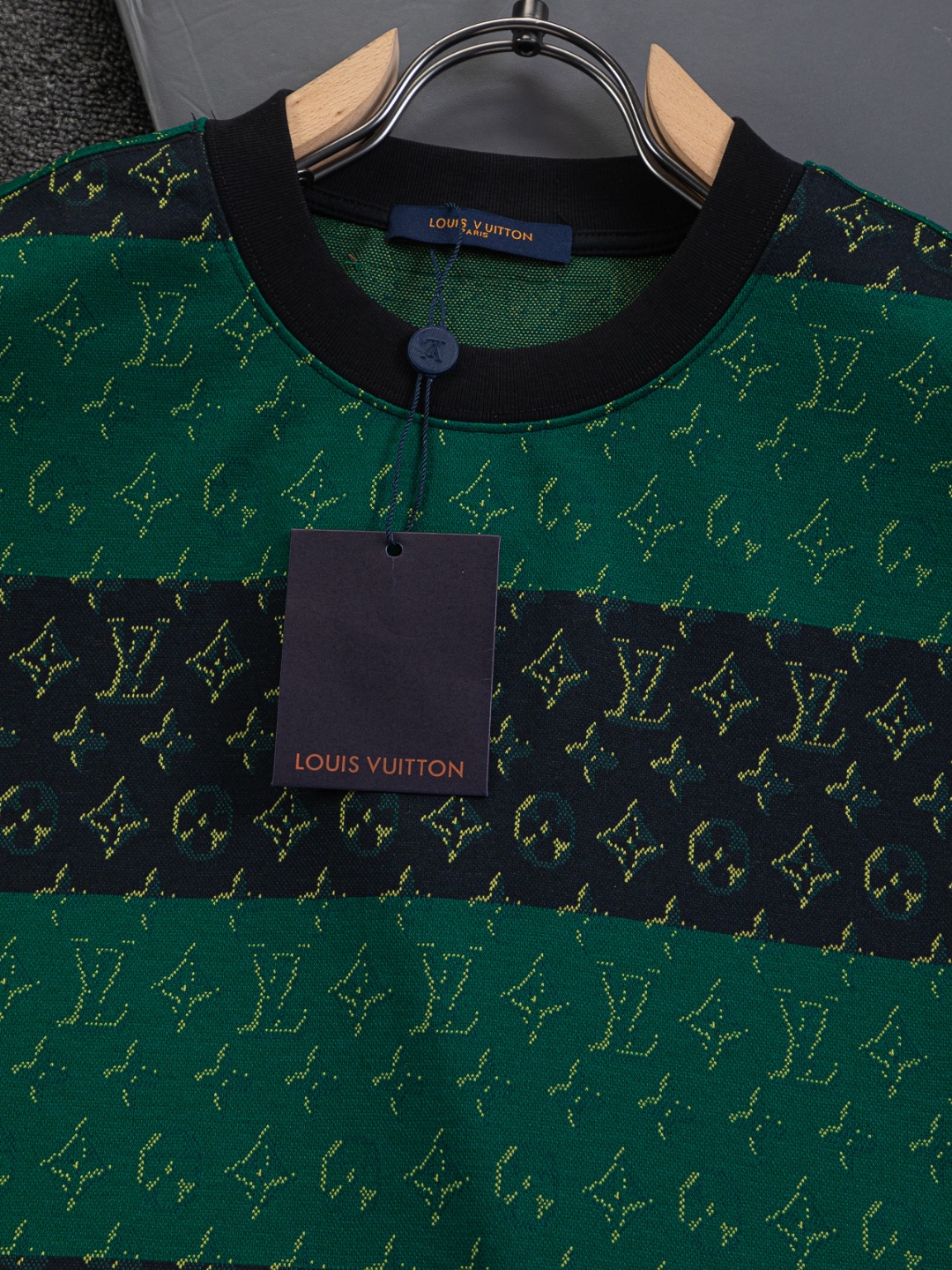 LV A貨綠黑條紋Monogram提花短袖T恤