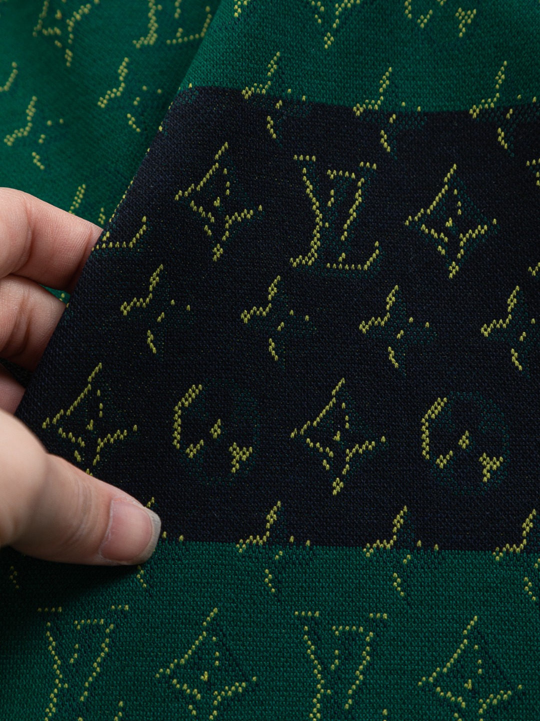 LV A貨綠黑條紋Monogram提花短袖T恤