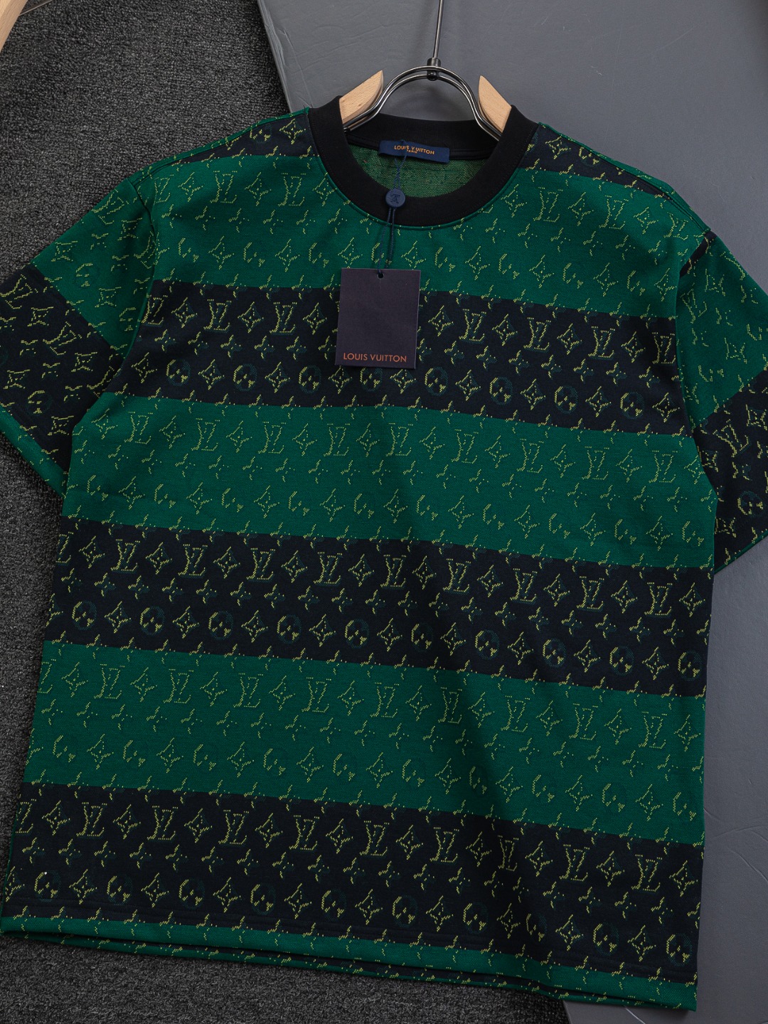 LV A貨綠黑條紋Monogram提花短袖T恤