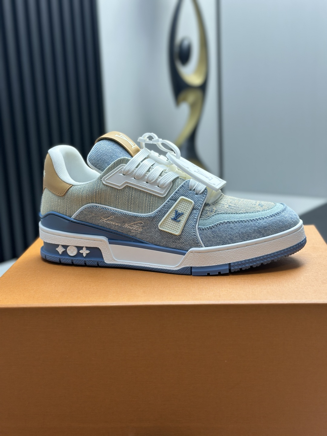 LV 高仿 Trainer 丹寧Monogram藍色拼接運動鞋