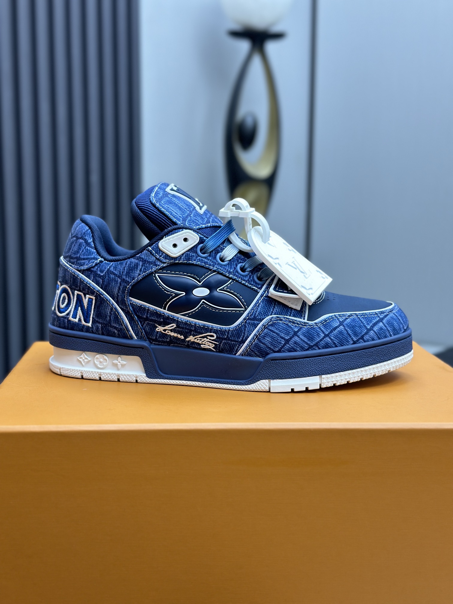LV A貨蓝色丹寧Trainer板鞋 男士时尚休闲运动鞋