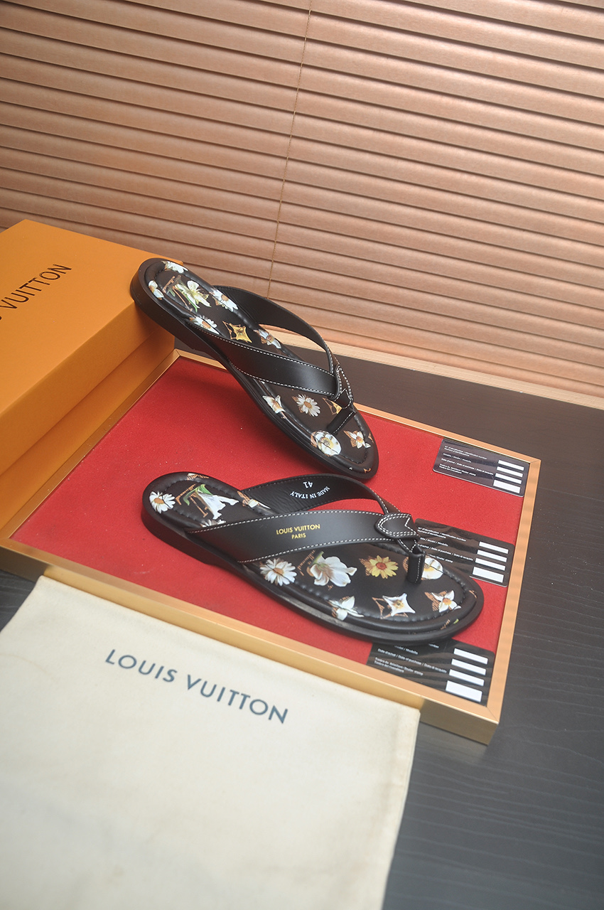 LV A貨花卉Monogram印花夾腳拖鞋 時尚夏季男士涼鞋| 9 LV A貨花卉Monogram印花夾腳拖鞋 時尚夏季男士涼鞋