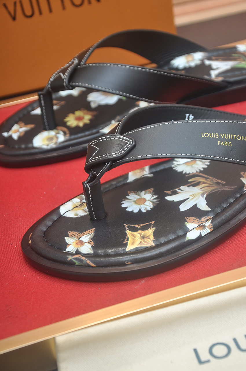 LV A貨花卉Monogram印花夾腳拖鞋 時尚夏季男士涼鞋| 7 LV A貨花卉Monogram印花夾腳拖鞋 時尚夏季男士涼鞋