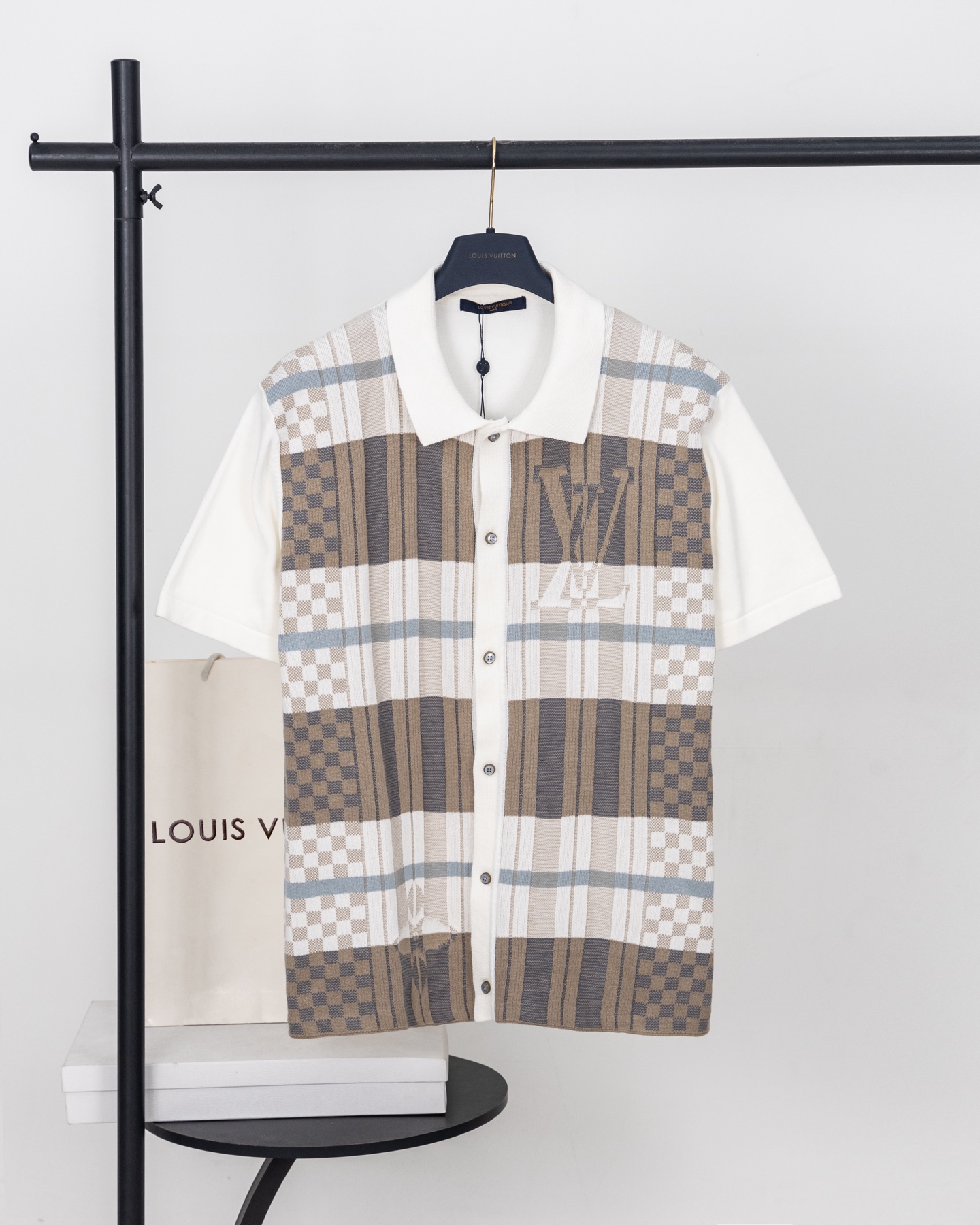 LV 一比一 男款 格紋拼接短袖Polo 經典設計 輕奢休閒風