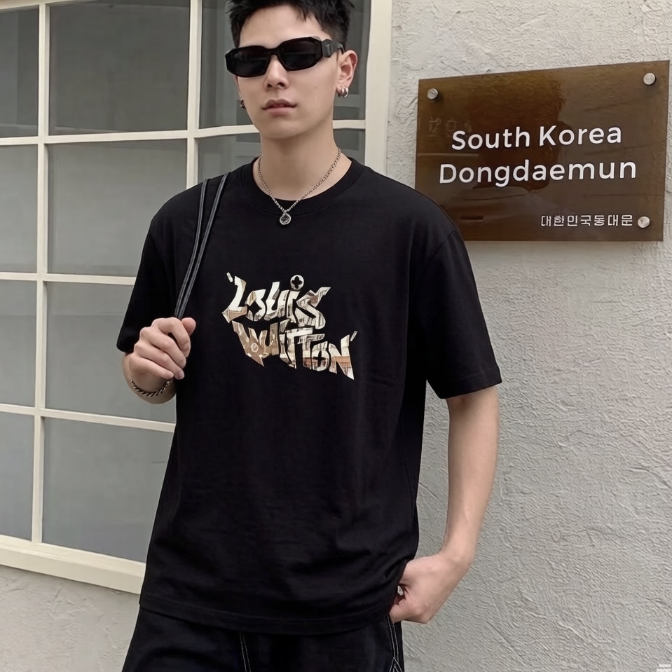 LV 高仿 男款 碎花字母印花短袖T恤 百搭潮流款| 12 LV 高仿 男款 碎花字母印花短袖T恤 百搭潮流款