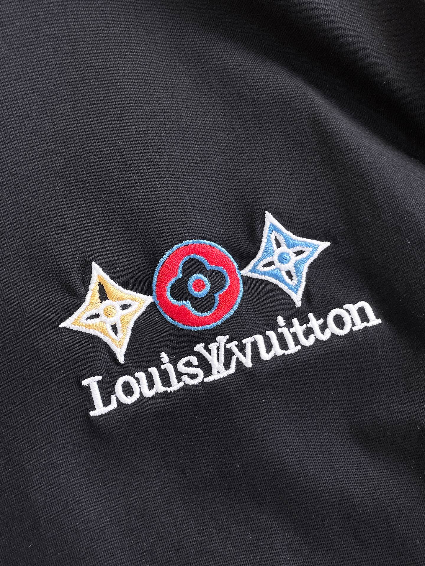 LV一比一男女短袖T恤彩色LOGO刺繡設計潮流百搭休閒上衣