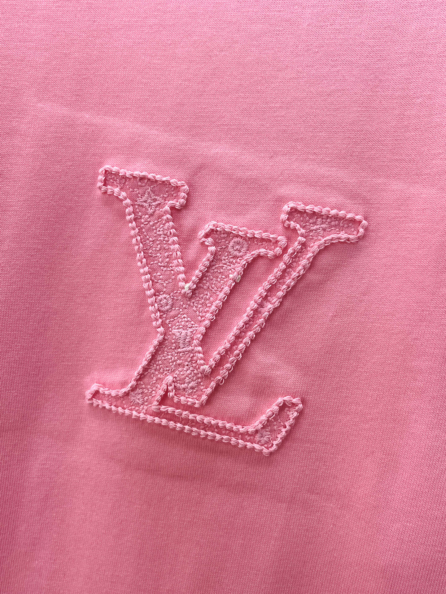 LV路易威登精品仿製短袖T恤 粉色刺繡LOGO清新百搭男士上衣