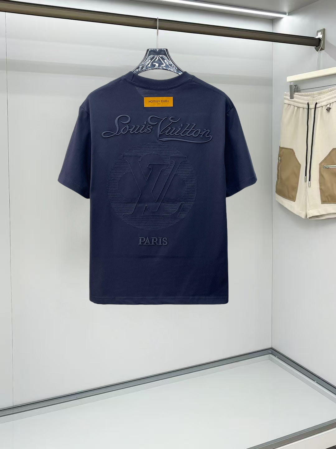 LV路易威登一比一短袖T恤 深藍刺繡LOGO簡約百搭男士休閒上衣