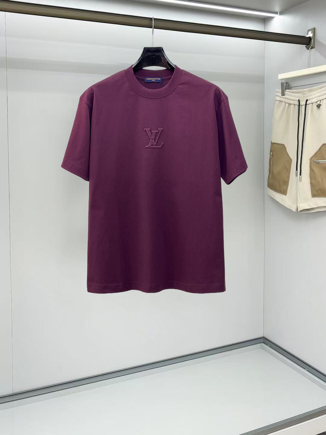 LV路易威登A貨短袖T恤 紫紅立體LOGO設計簡約百搭男士上衣