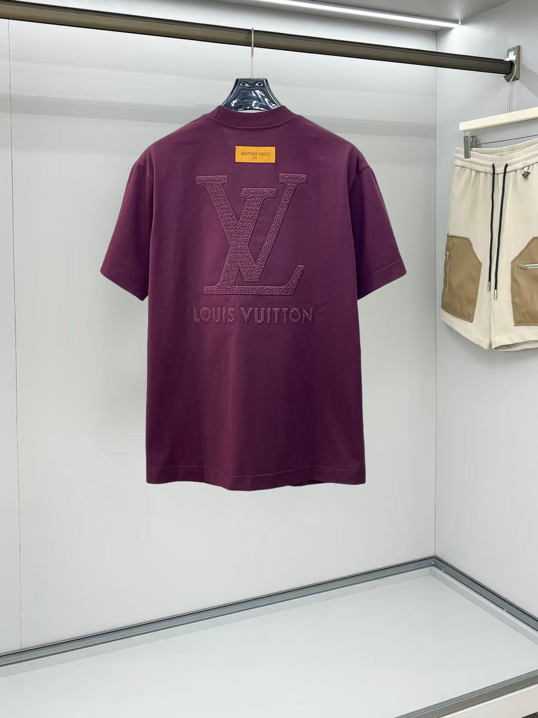 LV路易威登A貨短袖T恤 紫紅立體LOGO設計簡約百搭男士上衣