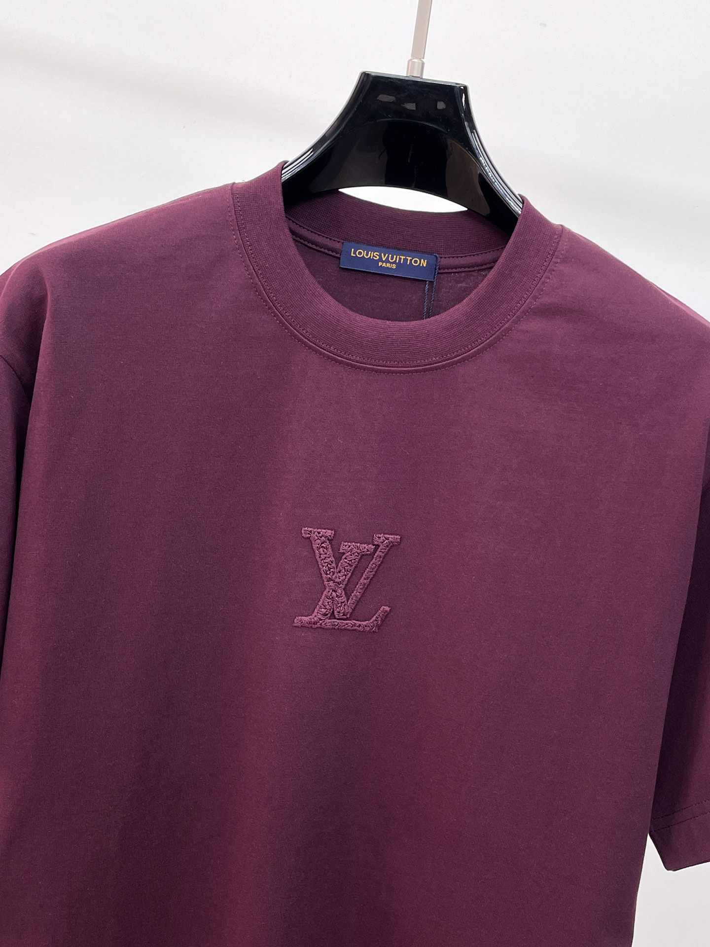 LV路易威登A貨短袖T恤 紫紅立體LOGO設計簡約百搭男士上衣