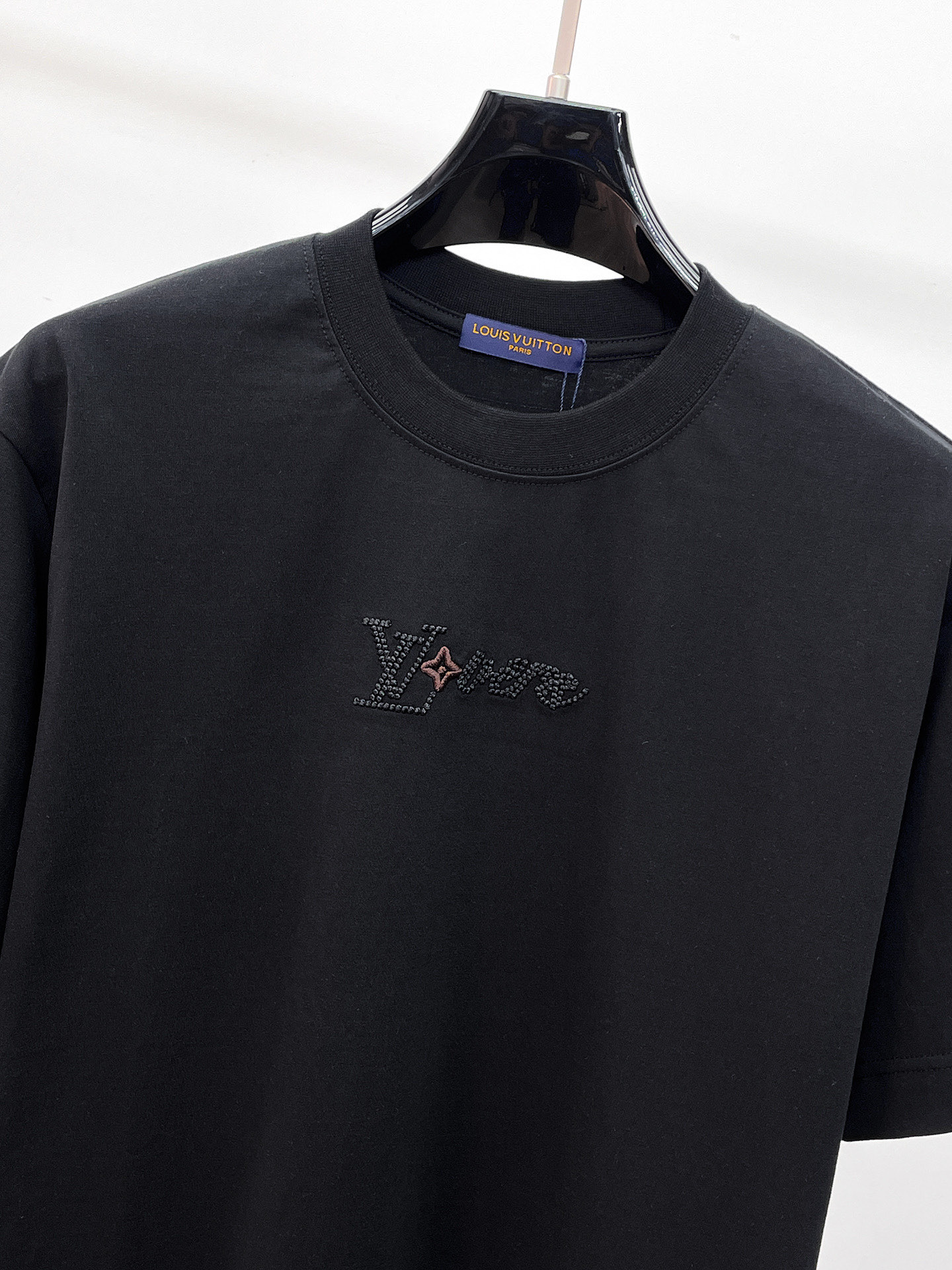 LV路易威登原單短袖T恤 黑色拼接刺繡LOGO設計簡約百搭上衣