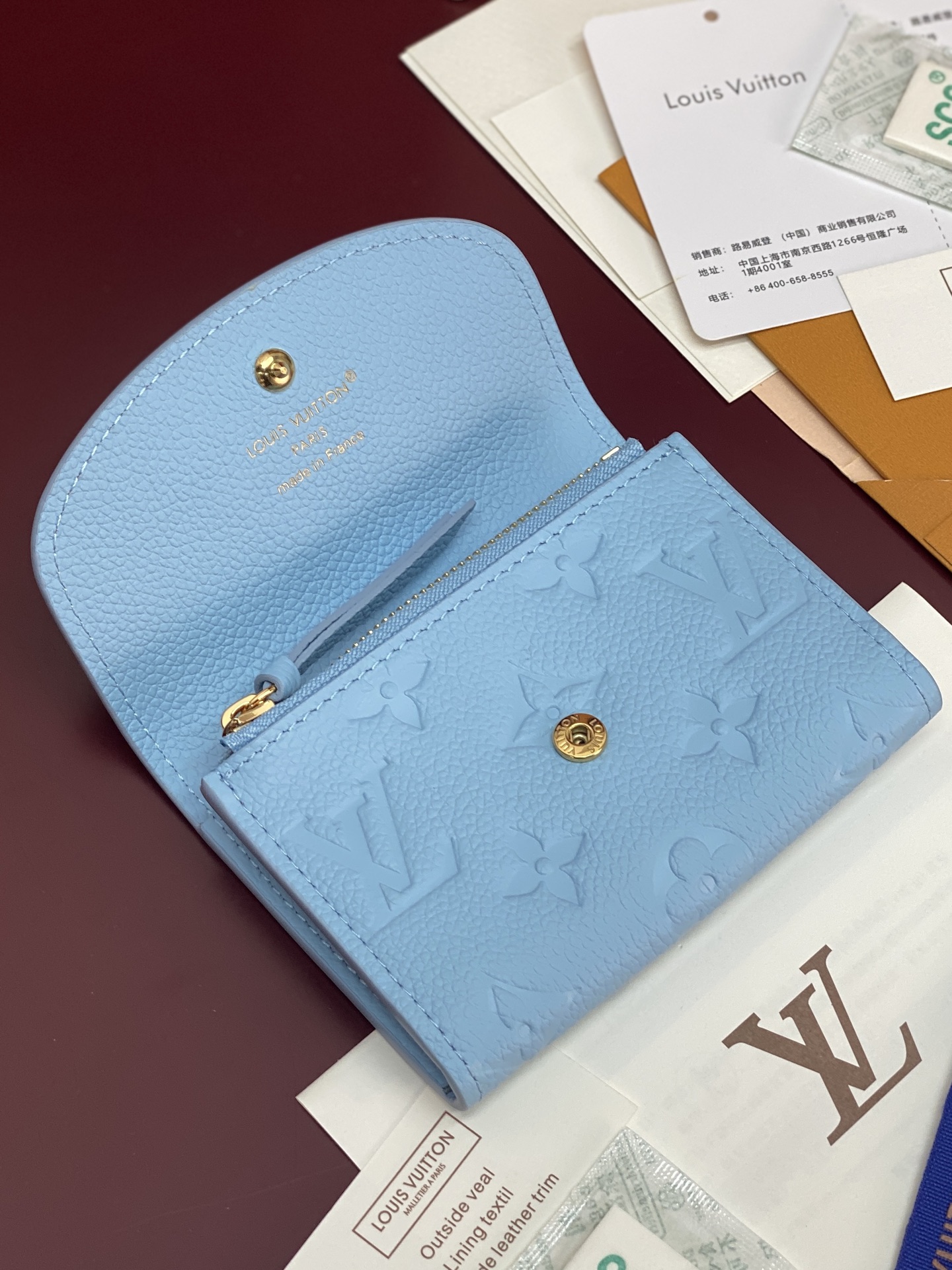 LV A貨短夾 藍色壓紋翻蓋錢包 女士精緻款