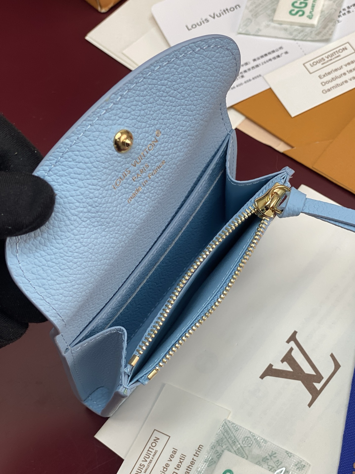 LV A貨短夾 藍色壓紋翻蓋錢包 女士精緻款