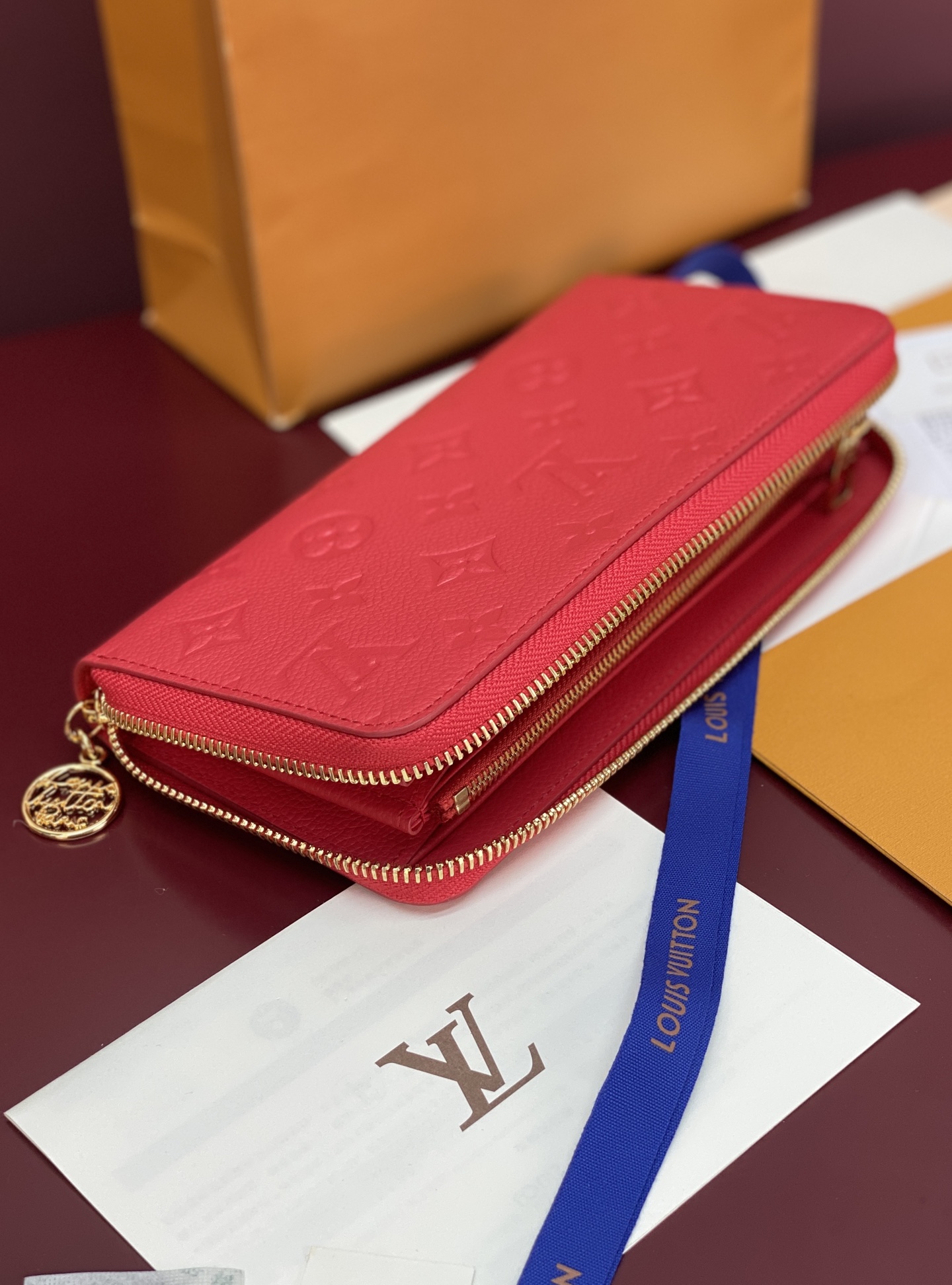 LV一比一長夾 紅色壓紋拉鏈錢包 女士款
