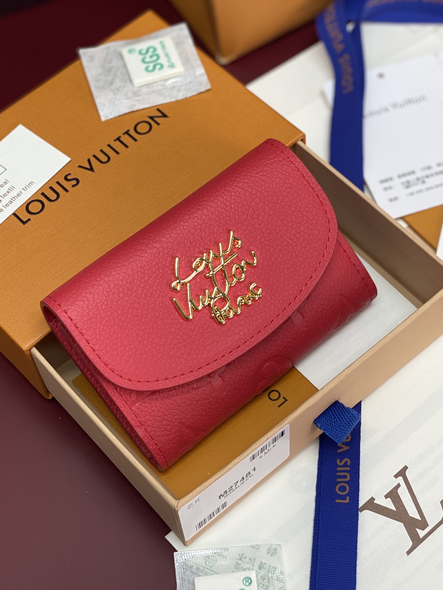 LV A貨短夾 紅色壓紋拉鏈零錢包 女士款