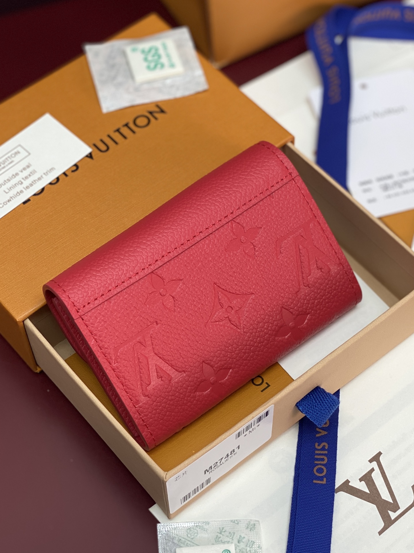 LV A貨短夾 紅色壓紋拉鏈零錢包 女士款