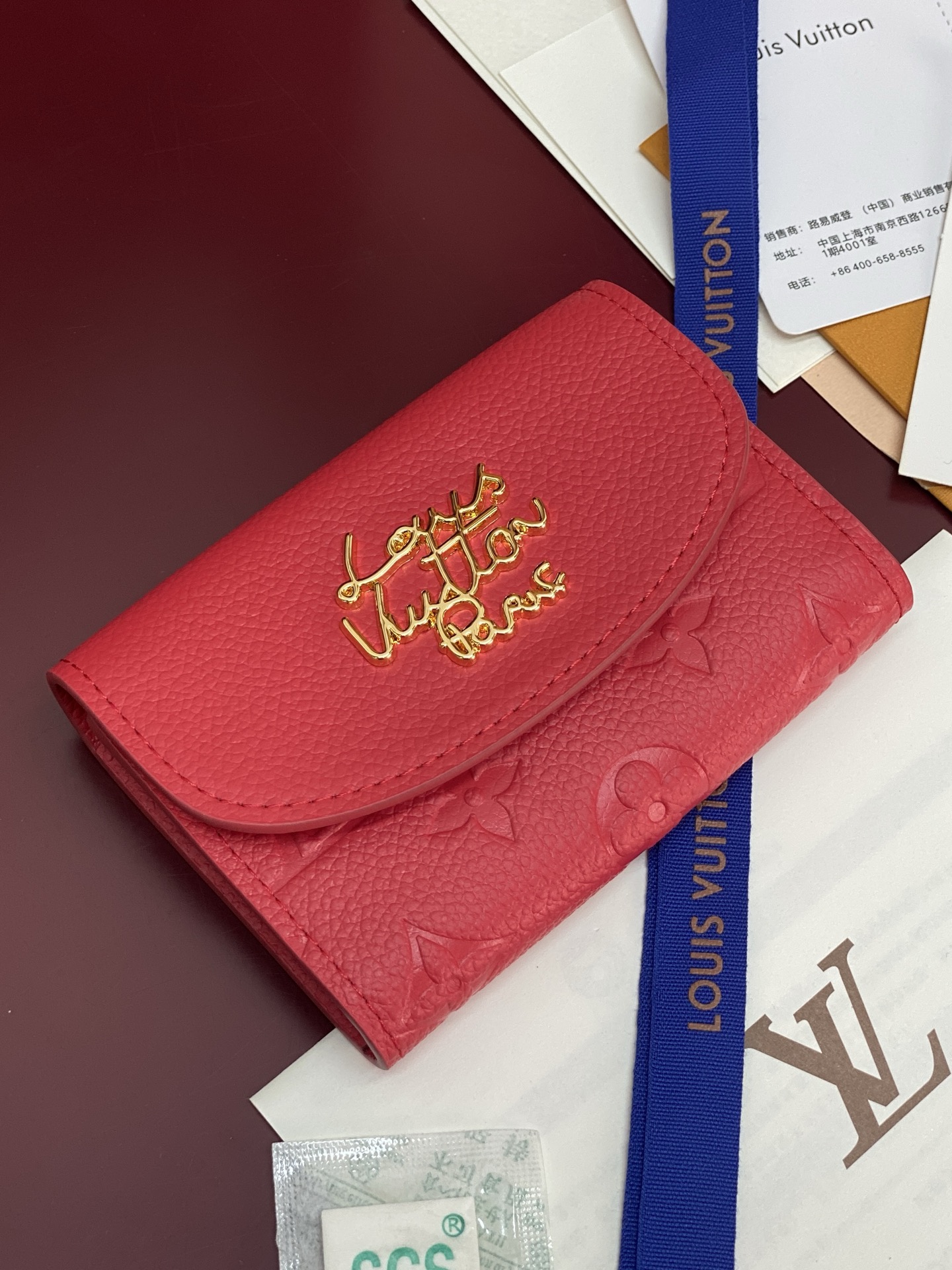 LV A貨短夾 紅色壓紋拉鏈零錢包 女士款